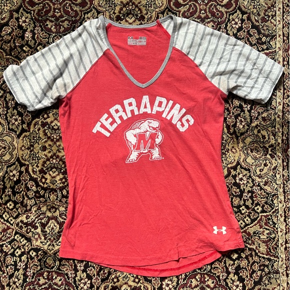 Under Armour Univeristy of Maryland Terrapins Red and Gray T-Shirt - Picture 1 of 5
